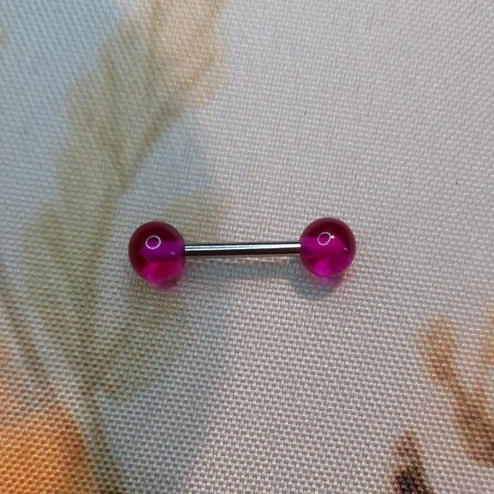 NWOT Barbell Body Jewelry With Clear Fuschia Balls